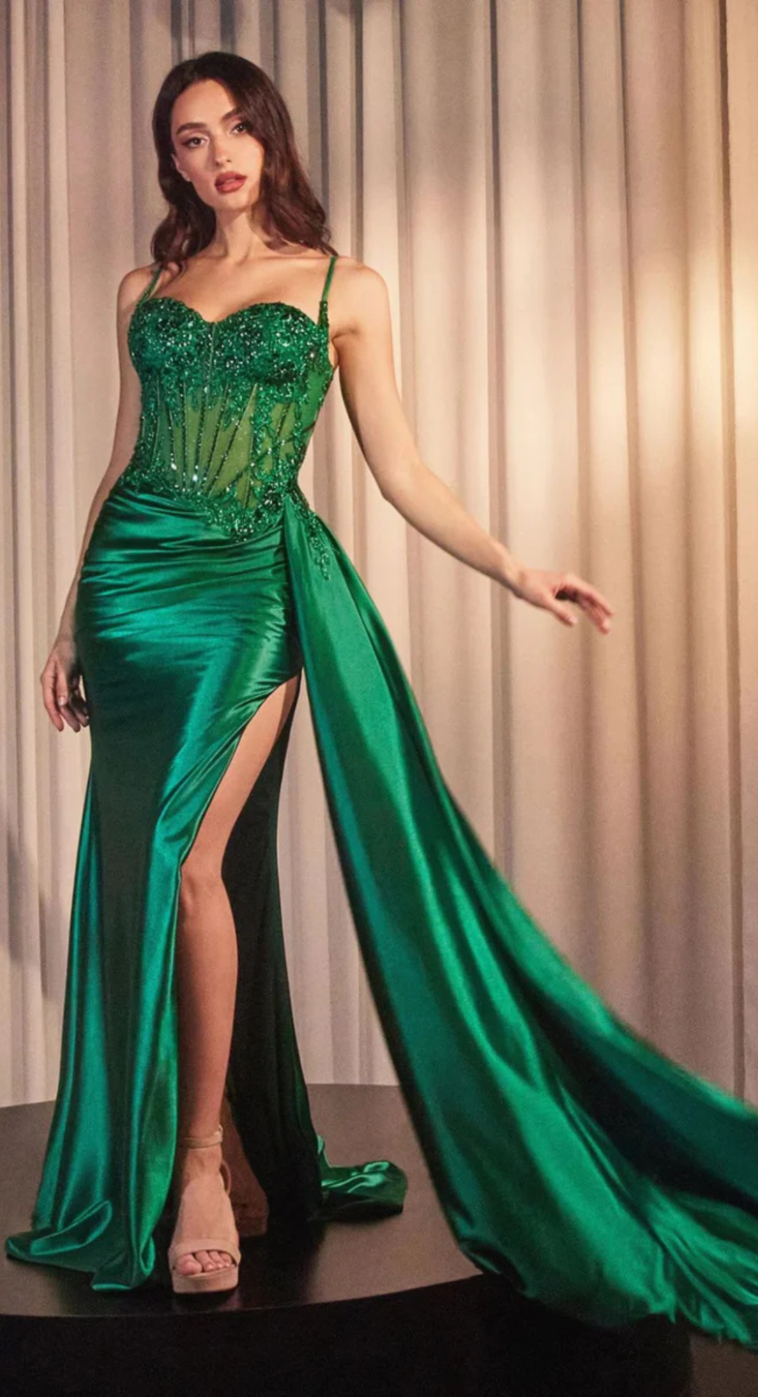 Formal Dress Vestido Verde Corte Sirena CorsΓ© Vestido Verde