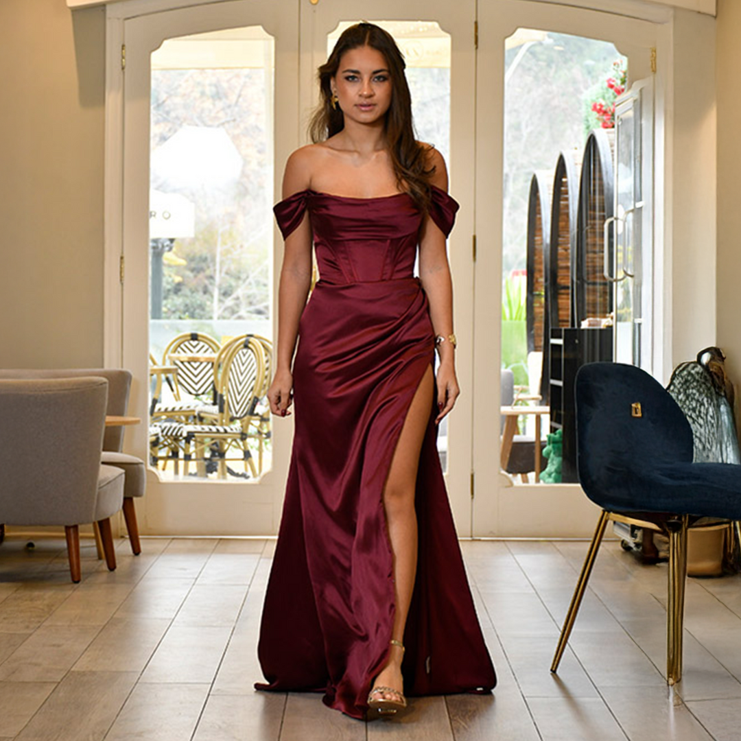 Emma Clara - Vestido De Fiesta Corset Satín EC0130 Borgoña