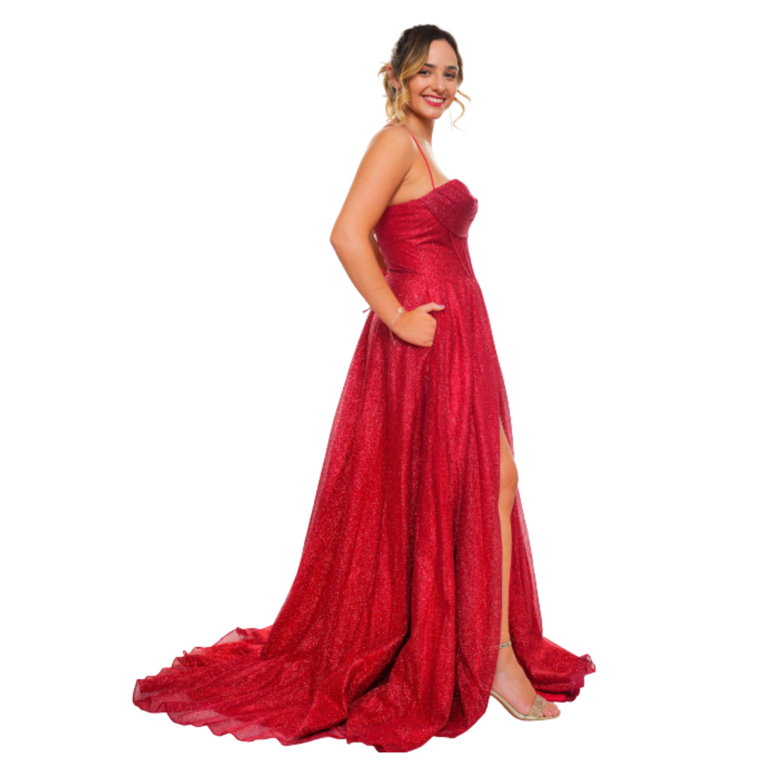 Emma Clara - Vestido Largo Con Corset Clara Rojo