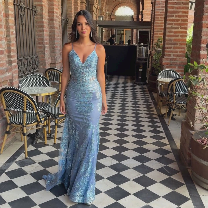 Emma Clara - Vestido De Fiesta Sirena Brillante Marta Paris Blue