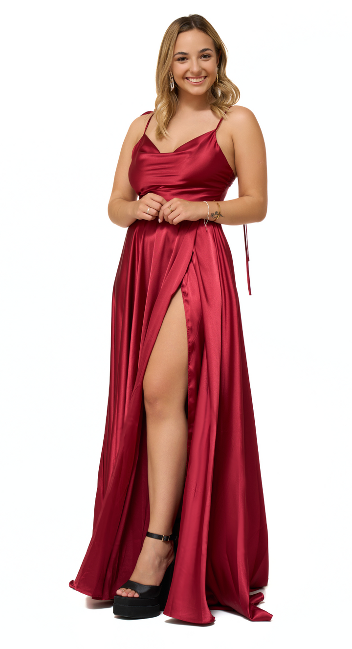 Emma Clara - Vestido Largo de Fiesta en Satin Ángeles Borgoña