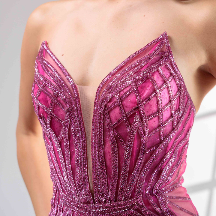 Emma Clara - Vestido de Gala Ajustado Strass Hailey Fucsia