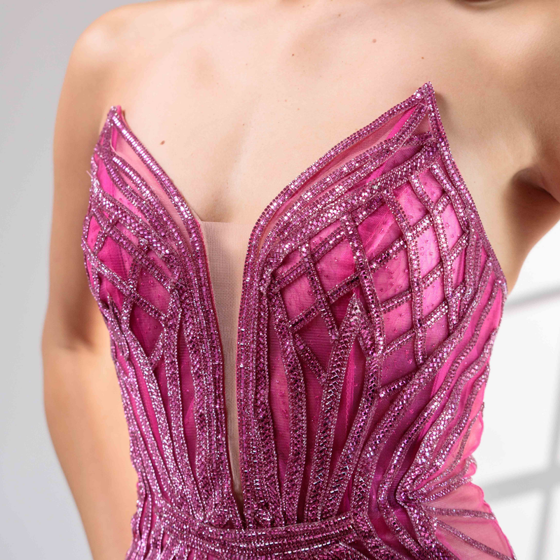 Emma Clara - Vestido de Gala Ajustado Strass Hailey Fucsia