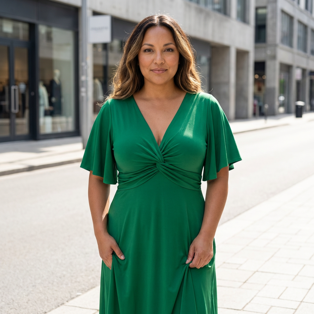 Emma Clara - Vestido de Fiesta con Manga Murciélago Gabriela Verde