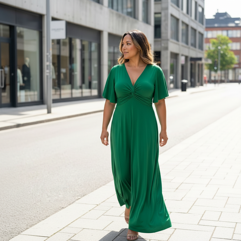 Emma Clara - Vestido de Fiesta con Manga Murciélago Gabriela Verde