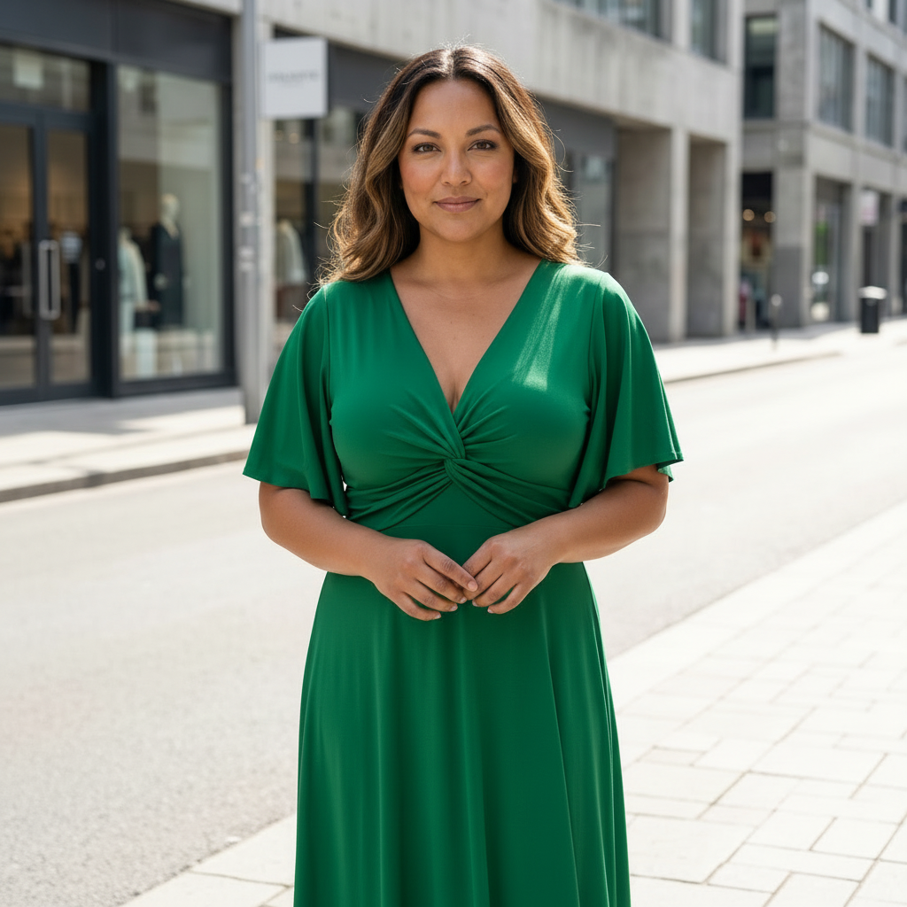 Emma Clara - Vestido de Fiesta con Manga Murciélago Gabriela Verde