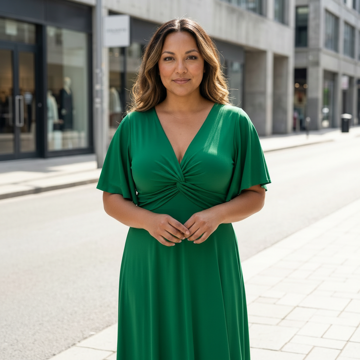 Emma Clara - Vestido de Fiesta con Manga Murciélago Gabriela Verde