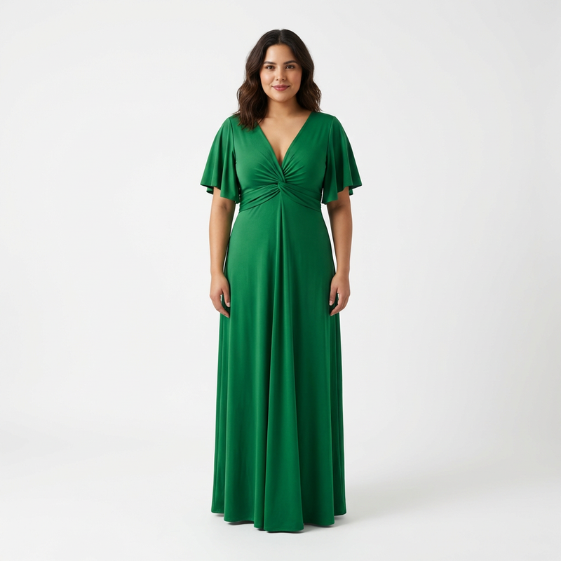 Emma Clara - Vestido de Fiesta con Manga Murciélago Gabriela Verde