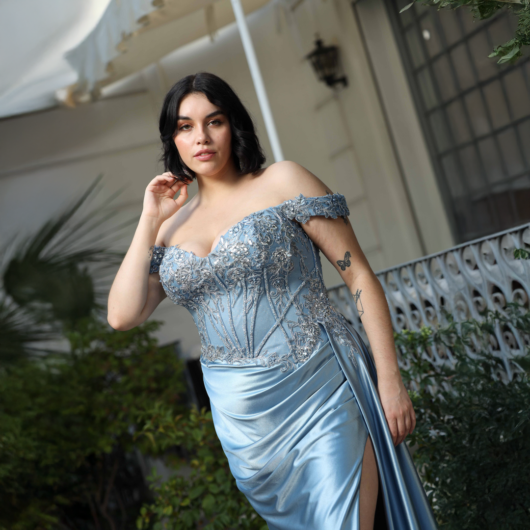 Emma Clara - Vestido de fiesta Corset pedrería Luciana Dusty Blue