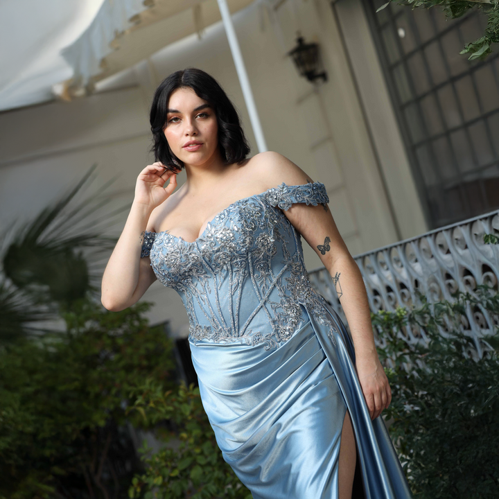 Emma Clara - Vestido de fiesta Corset pedrería Luciana Dusty Blue