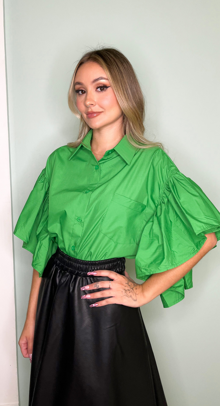 Emma Clara - Blusa Oversize Mangas Acampanadas Verde Esmeralda