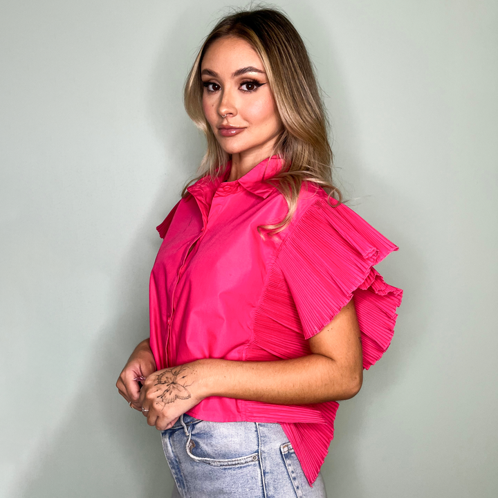 Emma Clara - Blusa Elegante Drapeado Eda Fucsia