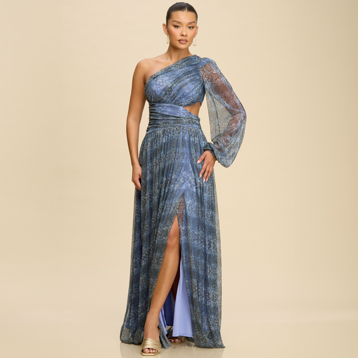 Emma Clara - Vestido largo asimétrico con manga Noa Azul Profundo