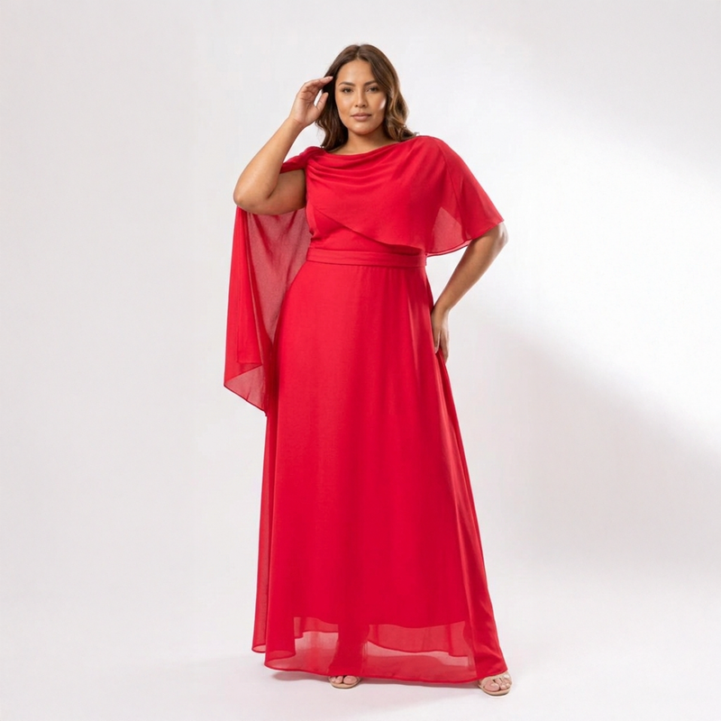 Emma Clara - Vestido de Fiesta con Capa y Falda Tipo A Rocío Rojo