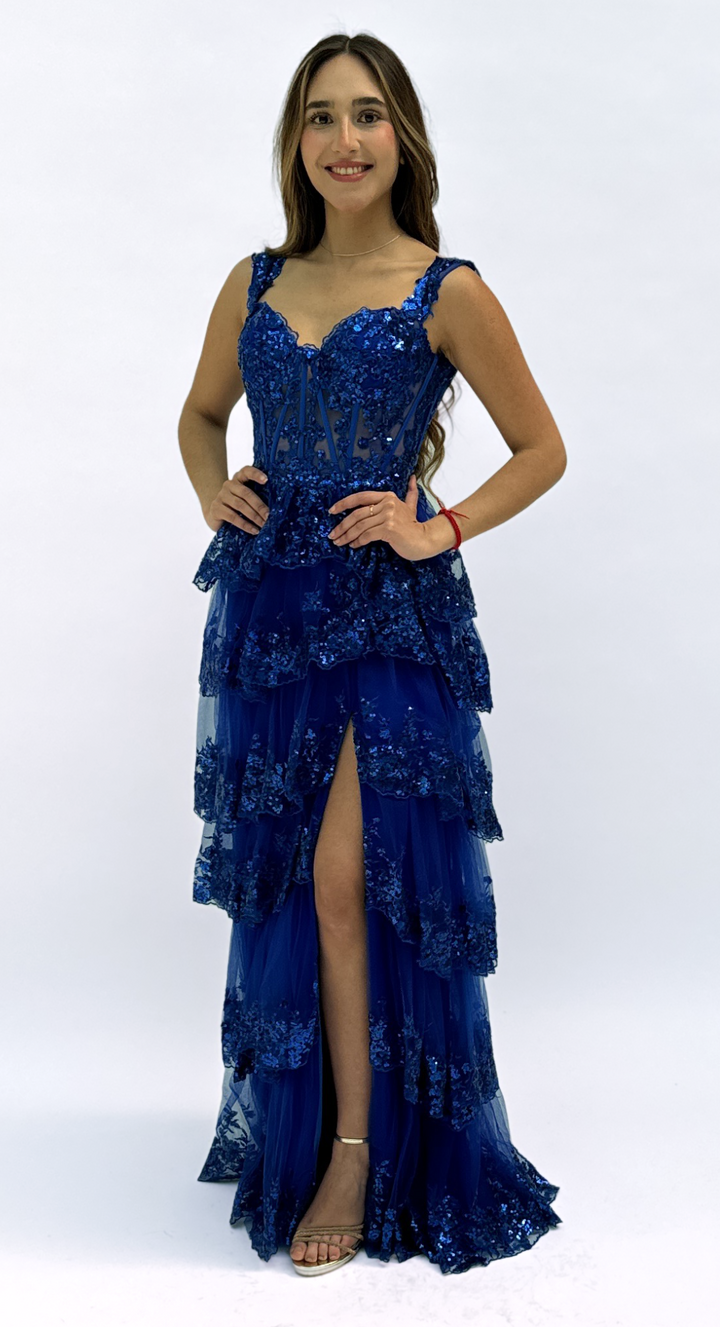 Emma Clara - Vestido de Tul fino a capas EC001 Azul Royal