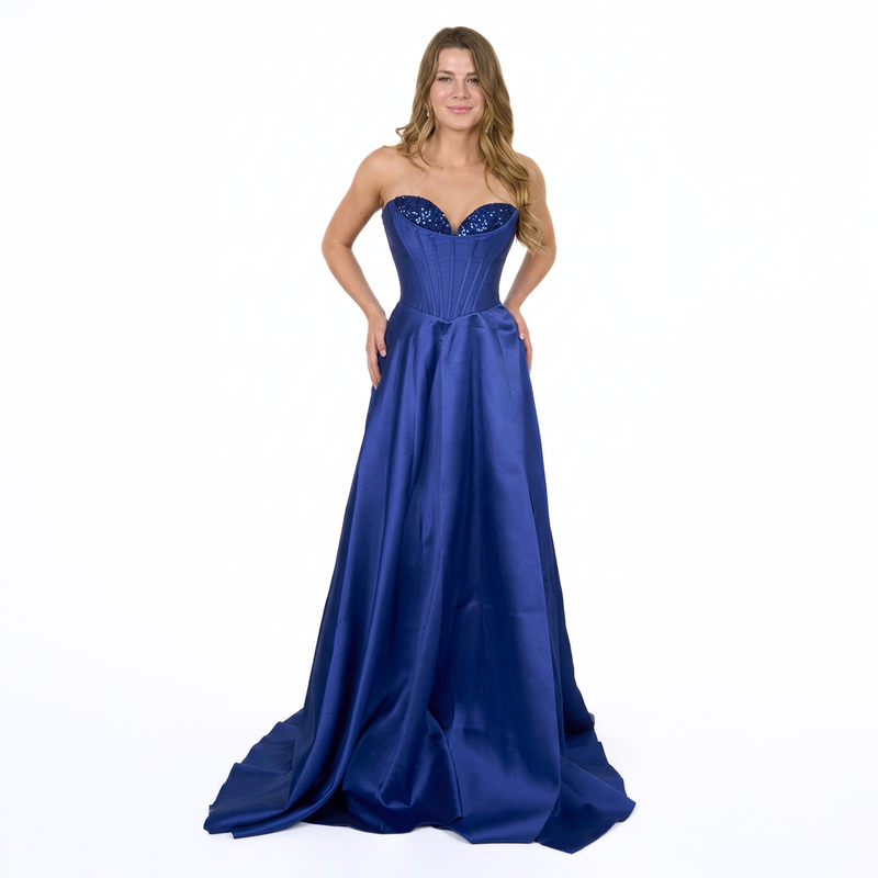 Emma Clara - Vestido de fiesta largo azul royal con corset Gloria