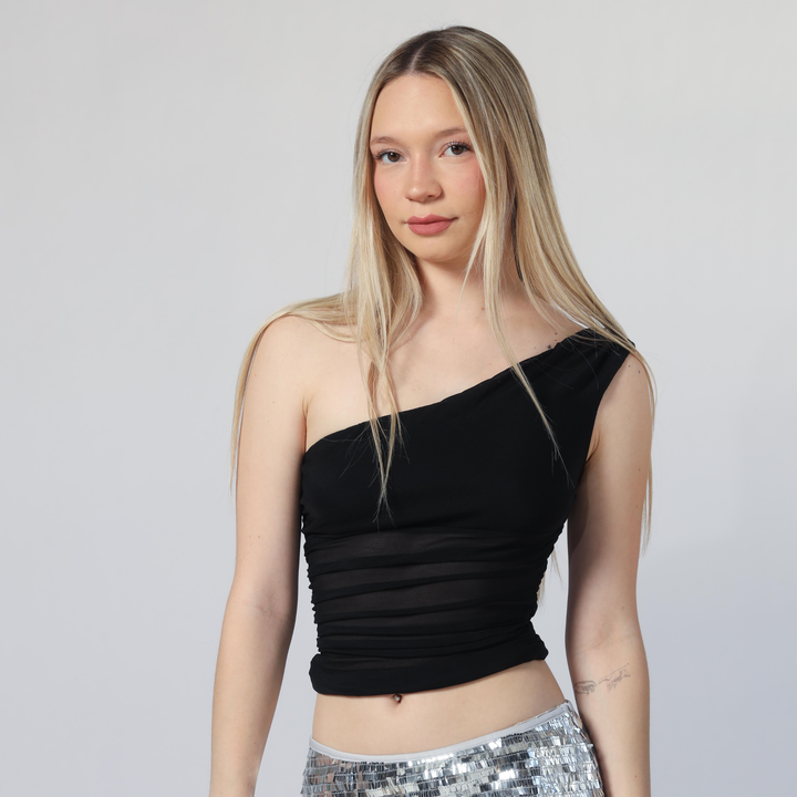 Emma Clara - Top Ajustado Asimétrico Leo Negro