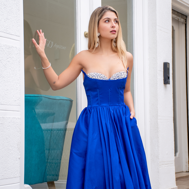 Emma Clara - Vestido de gala con brillo strass elegante Iris Azul Royal