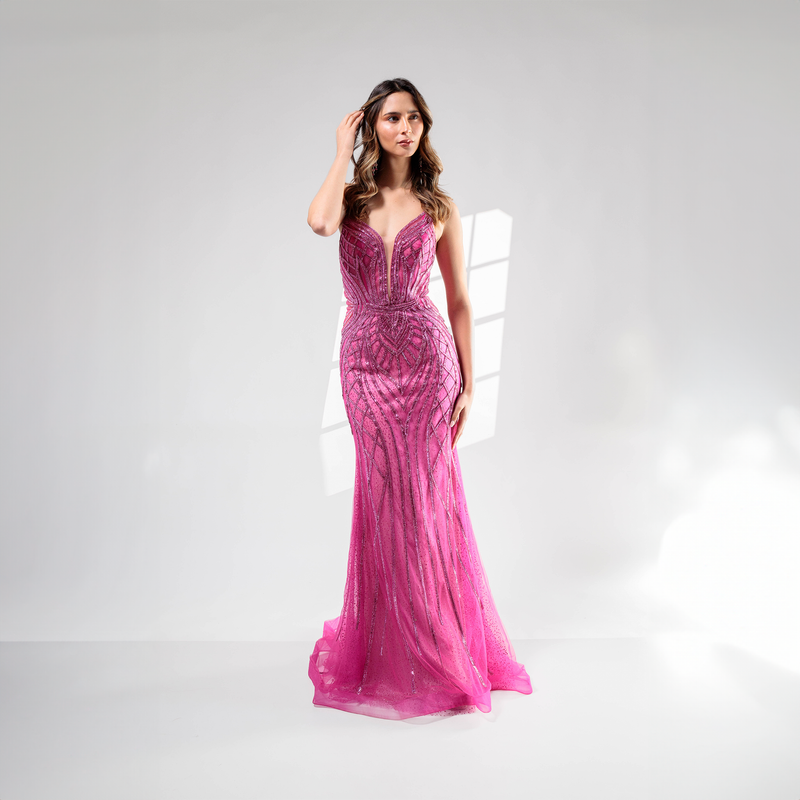 Emma Clara - Vestido de Gala Ajustado Strass Hailey Fucsia