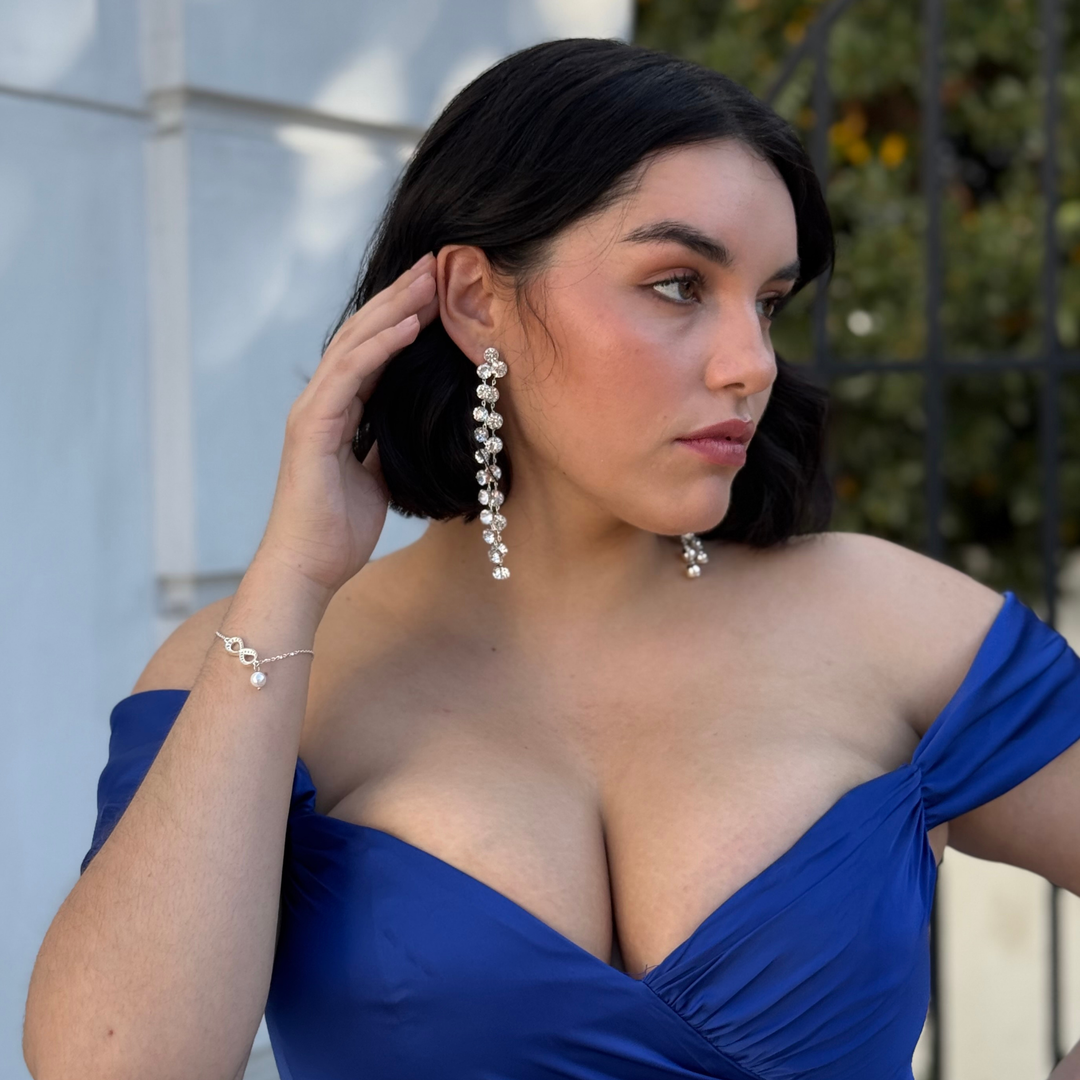 Emma Clara - Aros Largos Cascada de Cristales Plateados