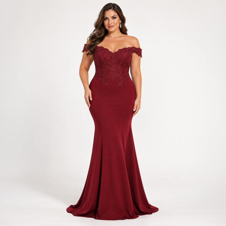 Emma Clara - Vestido de Fiesta Ajustado Sirena Cristi Borgoña