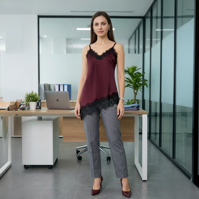 Emma Clara - Polera Lencera Encaje Elisa Borgoña