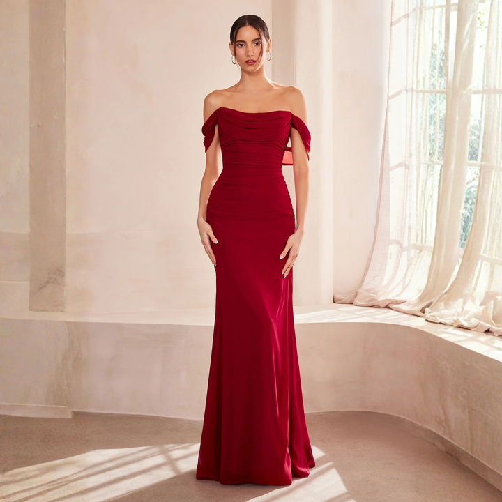 Emma Clara - Vestido de Fiesta largo borgoña corsé drapeado sirena