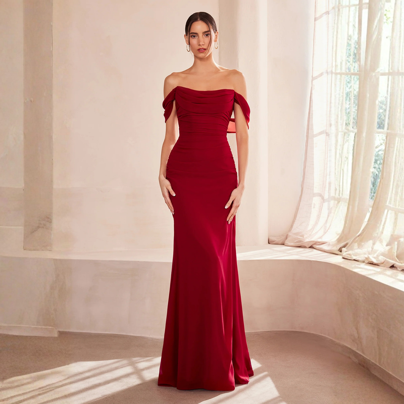 Emma Clara - Vestido de Fiesta largo borgoña corsé drapeado sirena