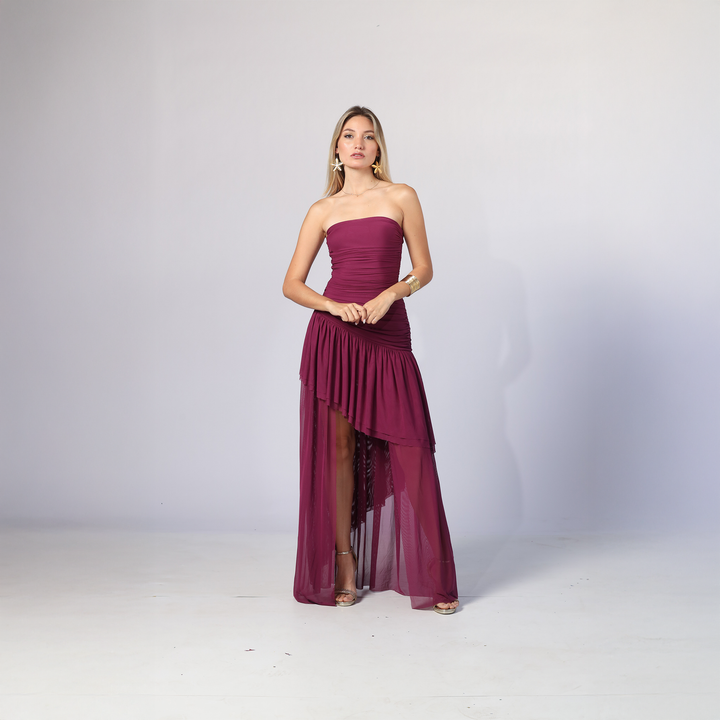 Emma Clara - Vestido de Fiesta Strapless Asimétrico Giuli Magenta