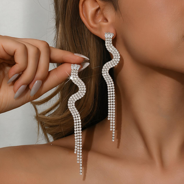 Emma Clara - Aros de Fiesta Strass Largos Plateado