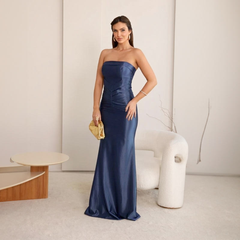 Emma Clara - Vestido de Fiesta Ajustado Capa desmontable Elsa Azul Marino