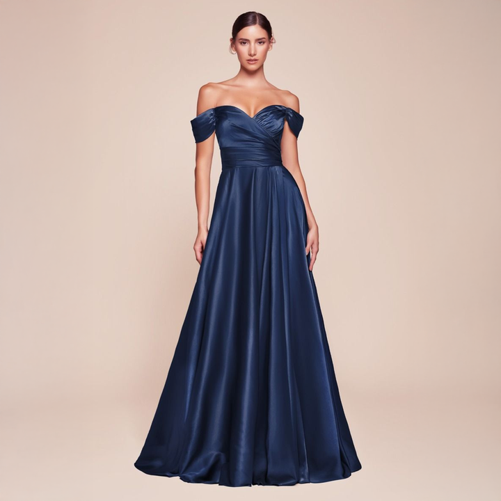 Emma Clara - Vestido Fiesta Escote Bardot Azul Marino EC0251