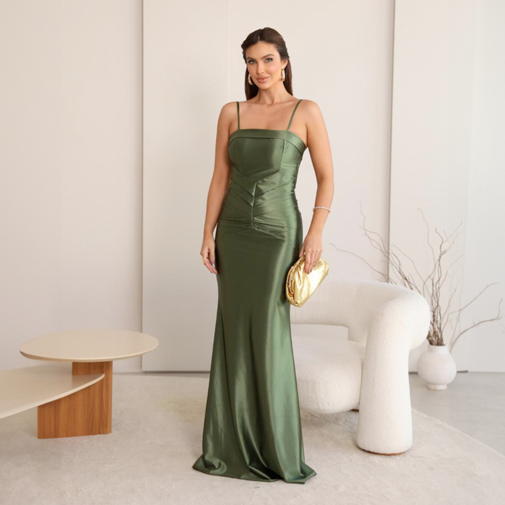 Emma Clara - Vestido de Fiesta Ajustado Capa desmontable Elsa Verde Olivo