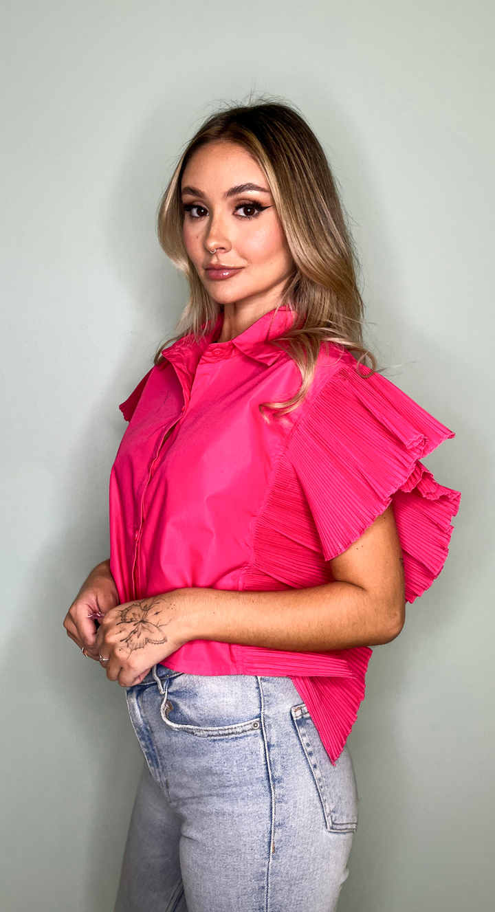 Emma Clara - Blusa Elegante Acabado drapeado Fucsia