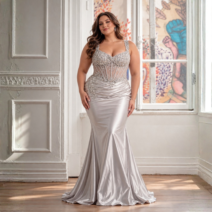 Emma Clara - Vestido de fiesta estilo sirena EC708 Plata