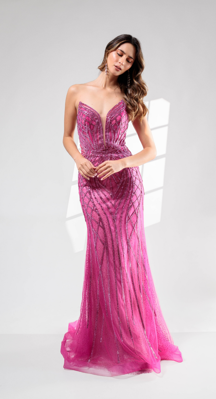 Emma Clara - Vestido largo de fiesta fucsia- Estilo Ariana