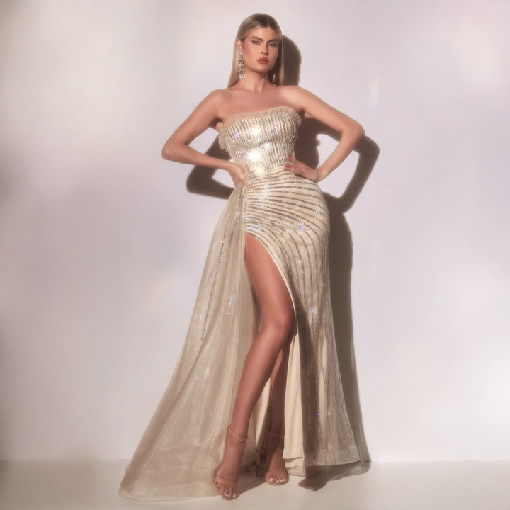 Emma Clara - Vestido de Fiesta Strapless con Strass EC0126 Silver