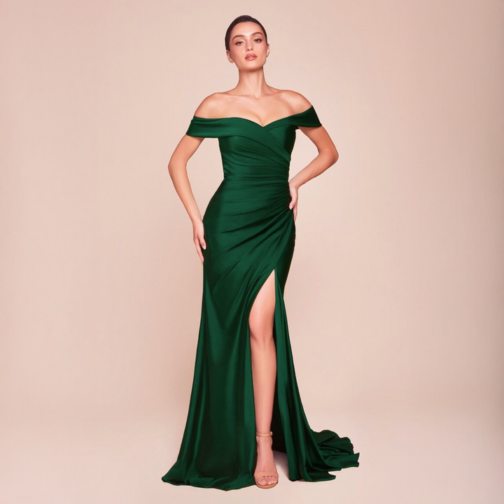 Emma Clara - Vestido de Fiesta Hombros Descubiertos Loreta Verde Esmeralda