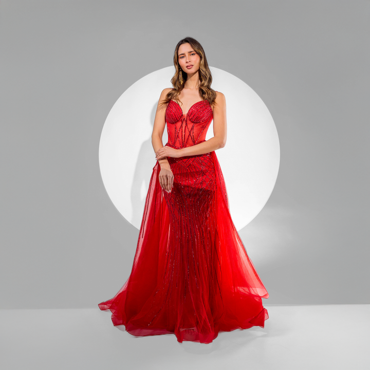 Emma Clara - Vestido de Fiesta Ajustado Con Strass EC0132 Rojo