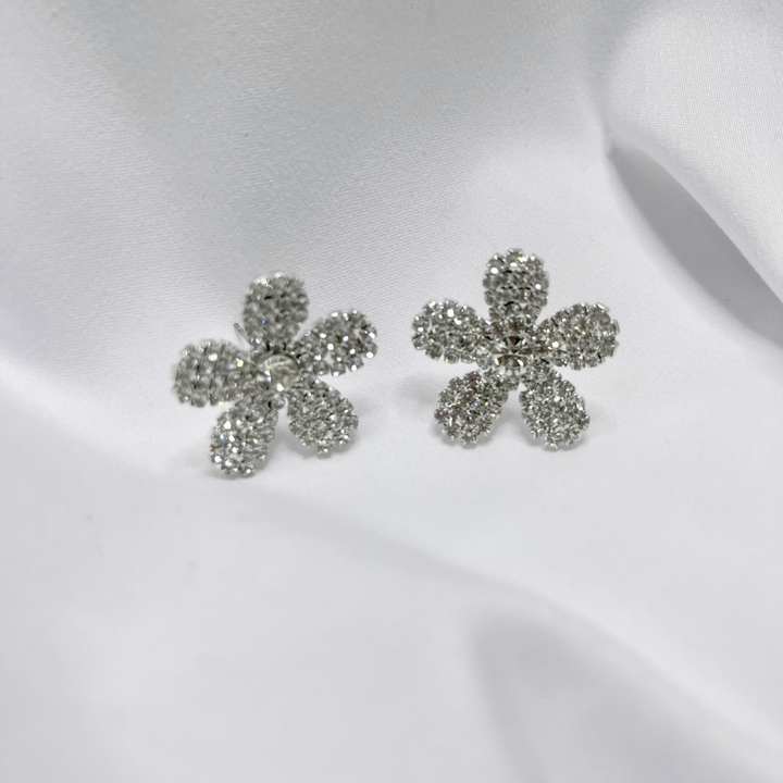Emma Clara - Aros de fiesta diseño Flor Strass Plateado