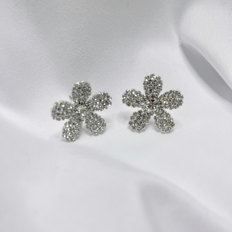 Emma Clara - Aros de fiesta diseño Flor Strass Plateado