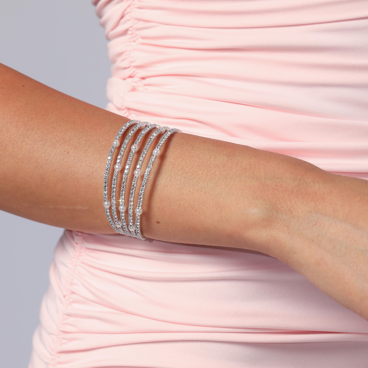 Emma Clara - Pulsera de Fiesta Strass con Perlas Plateada