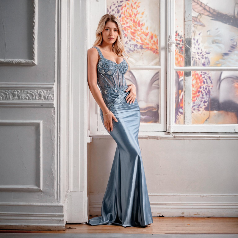 Emma Clara - Vestido de fiesta estilo sirena Begoña Celeste