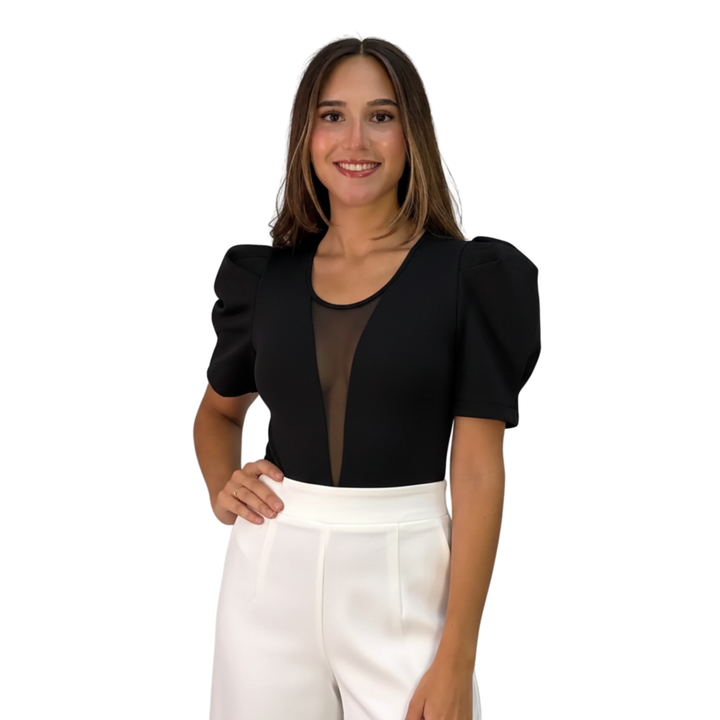 Emma Clara - Body Manga Globo Negro