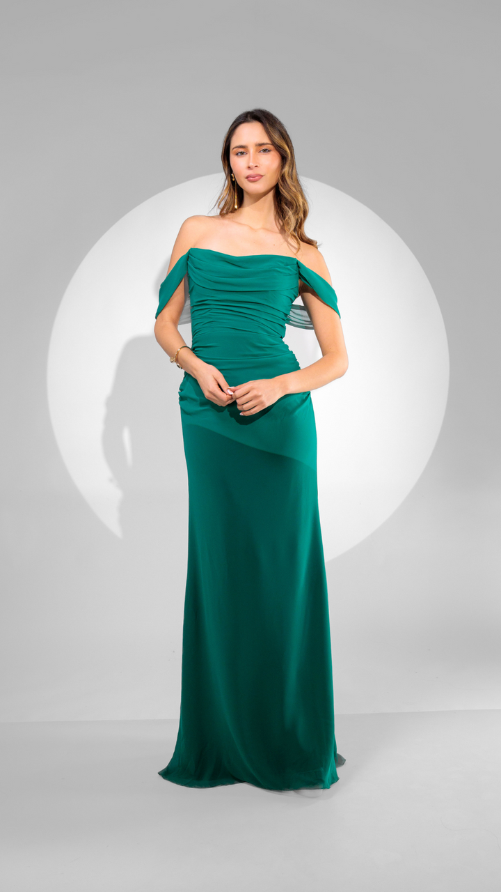 Emma Clara - Vestido Lily Ajustado Mangas Caídas Verde Esmeralda