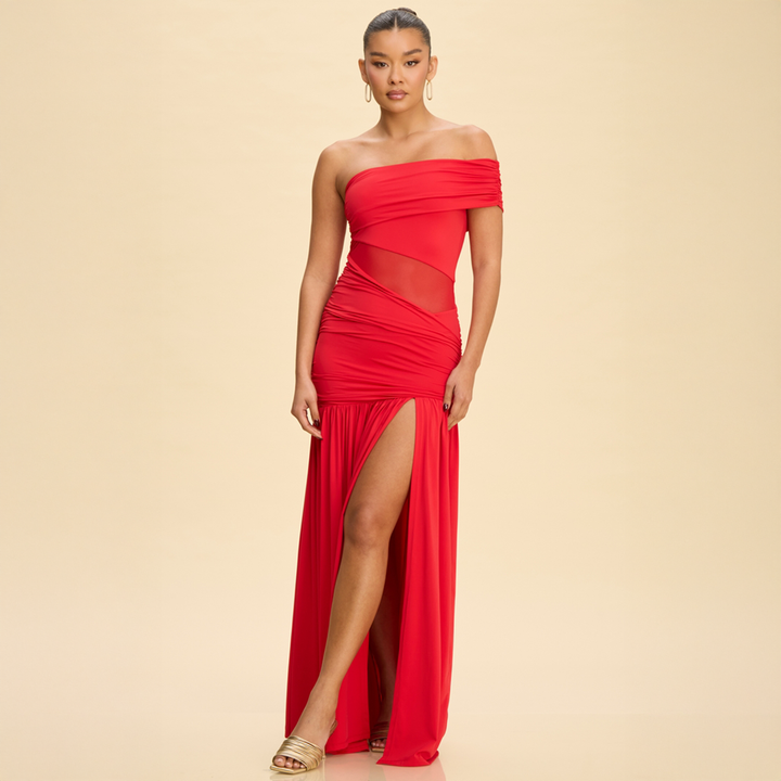 Emma Clara - Vestido largo rojo con escote off shoulder Mika