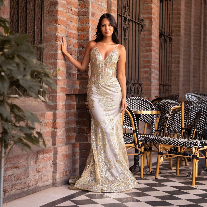 Emma Clara  - Vestido de Fiesta Sirena Brillante Marta Gold Mist