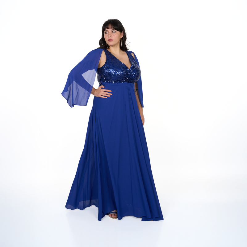 Emma Clara - Vestido de Fiesta Tipo A Lentejuela Mini Flor Azul Royal