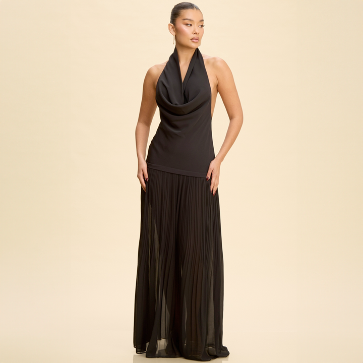 Emma Clara - Vestido largo halter con espalda descubierta Sarita Negro