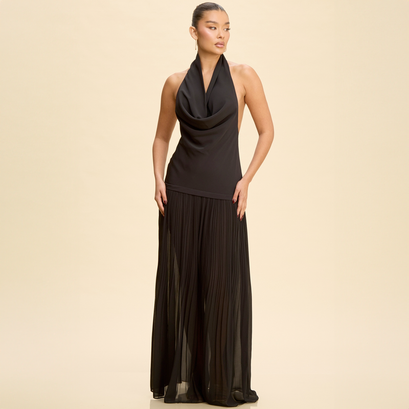 Emma Clara - Vestido largo halter con espalda descubierta Sarita Negro